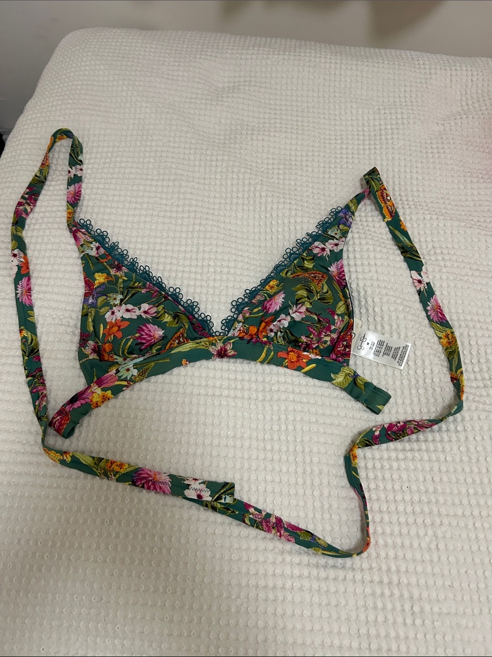 Jessica Simpson - Floral Green Lace-Trim Triangle Bralette